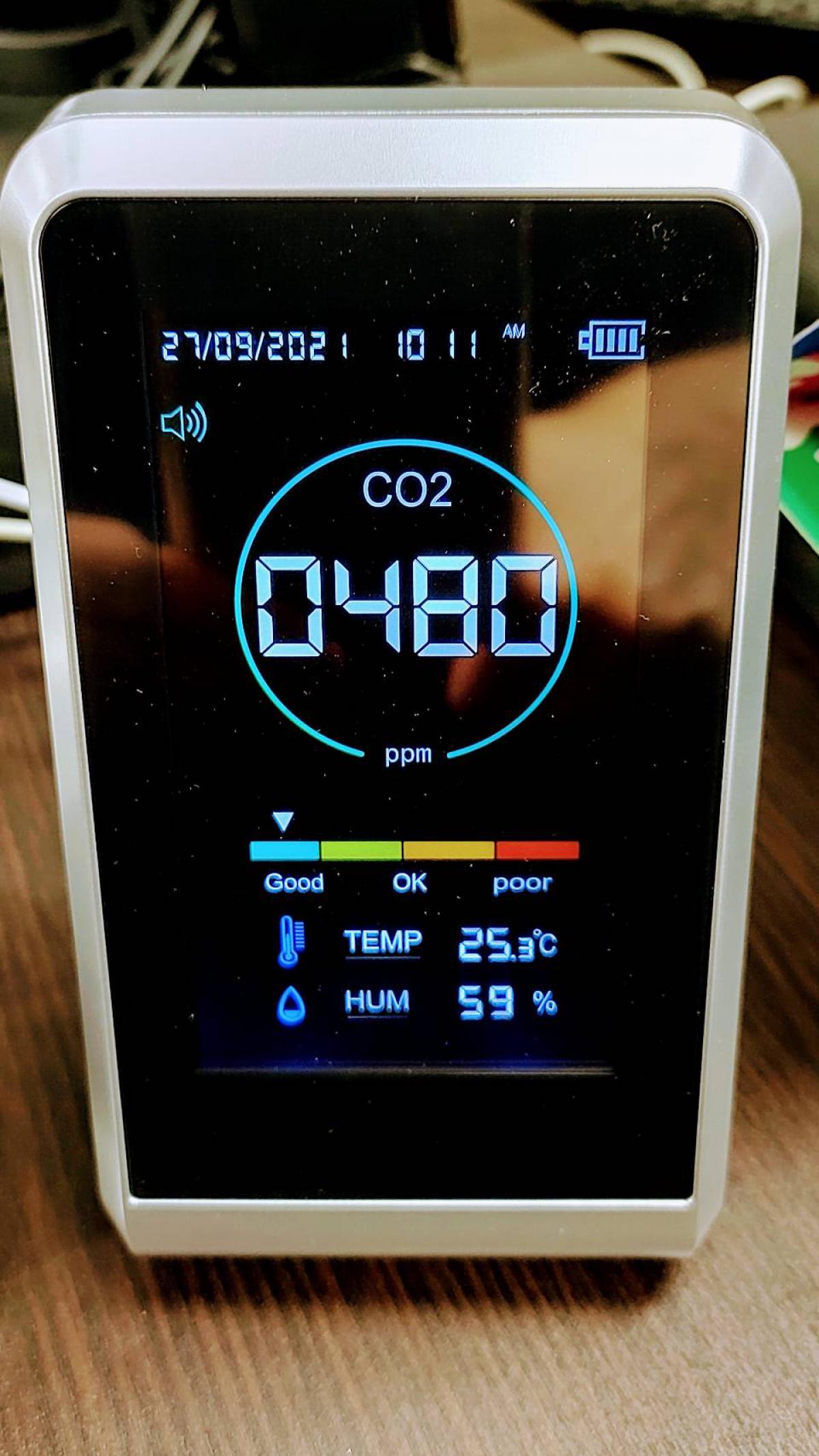 第6波の対策にCO2濃度測定器を置きました。